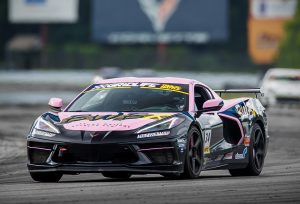 Andy Voelkel wins GridLife Gt at Lime Rock Park in his C8 Corvette on Forgeline one piece forged mononblock CF1 Open Lug wheels